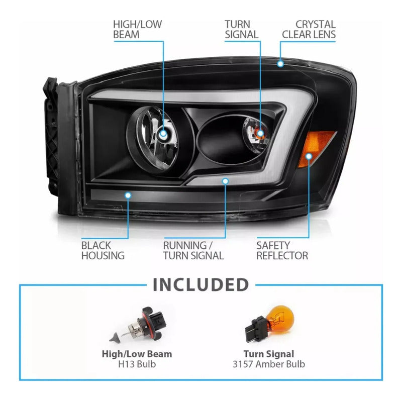 Faros Led Fondo Negro Ram 1500 2500 2006 2007 2008 Ambos Lados