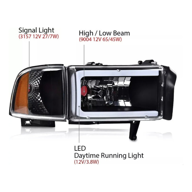 Combo Faros Y Calaveras Led Dodge Ram 1994 A 2001