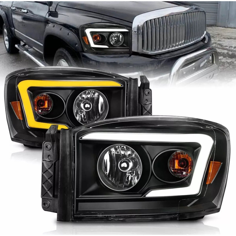 Par De Faros Led Fondo Negro Ram 1500 2500 2006 2007 2008