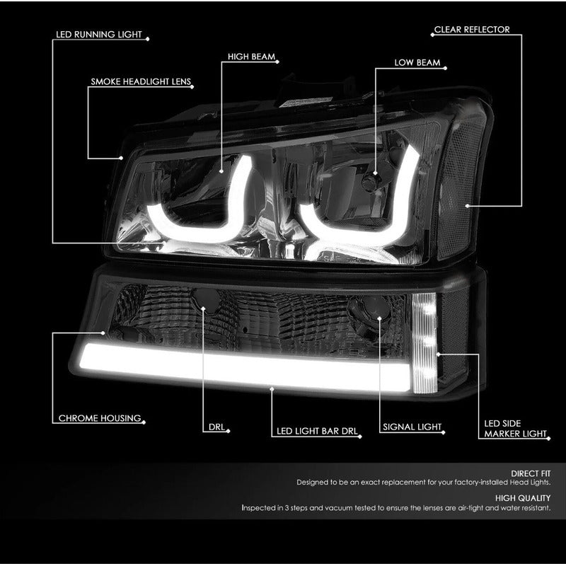 Led Drl Headlights Chevrolet Silverado Avalanche 2003 to 2007