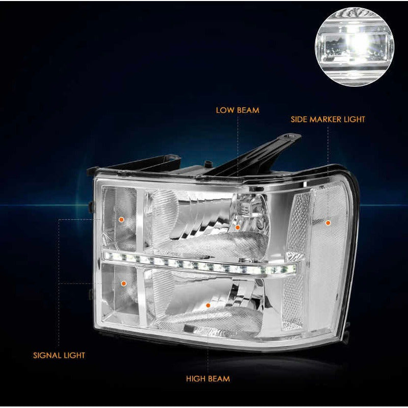 Chrome LED DRL Headlights for GMC Sierra 2007 to 2014