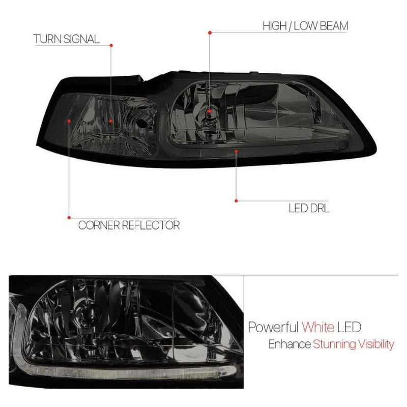 Right LED Headlight Ford Mustang 1999 to 2004