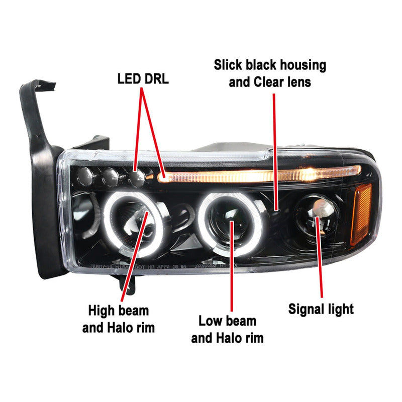 Faros Led Doble Halo Ram 1500 1994 1995 1996 1997 A 2001