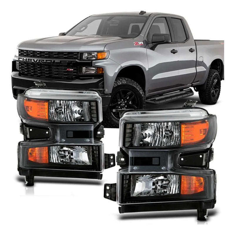 Faros Negro/ámbar Para Chevrolet Silverado 2019 2020 2021