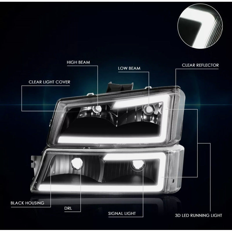 Led Drl Headlights Chevrolet Silverado Avalanche 2003 to 2007