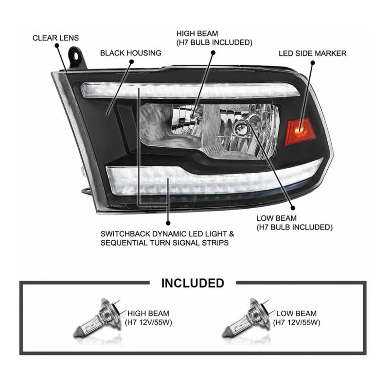 Faros Led Secuenciales Ram 2009 2010 A 2018 Con Bulbos Led