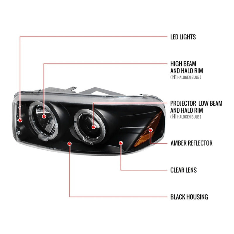 Double Halo Headlights GMC Yukon Sierra 1999 to 2006