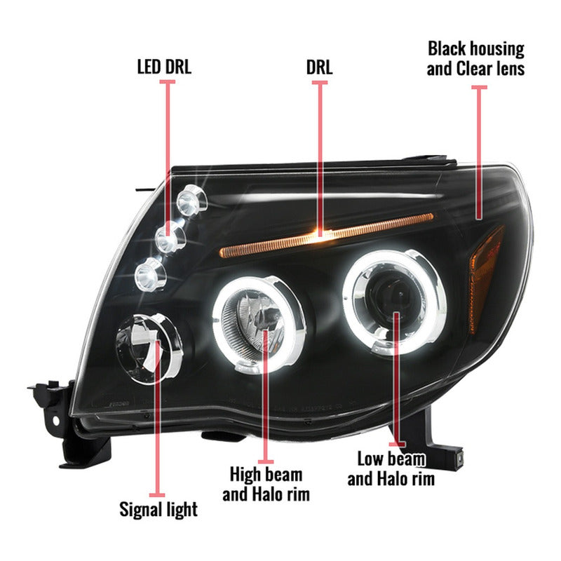 Dual Halo Led Headlights Toyota Tacoma 2005 to 2011