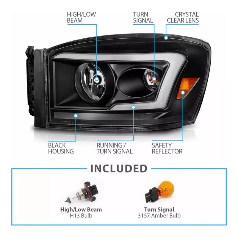 Par De Faros Led Fondo Negro Ram 1500 2500 2006 2007 2008