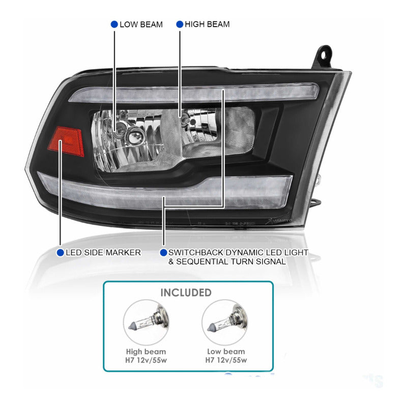 Faros Led Secuenciales Ram 2009 2010 A 2018 Con Bulbos Led