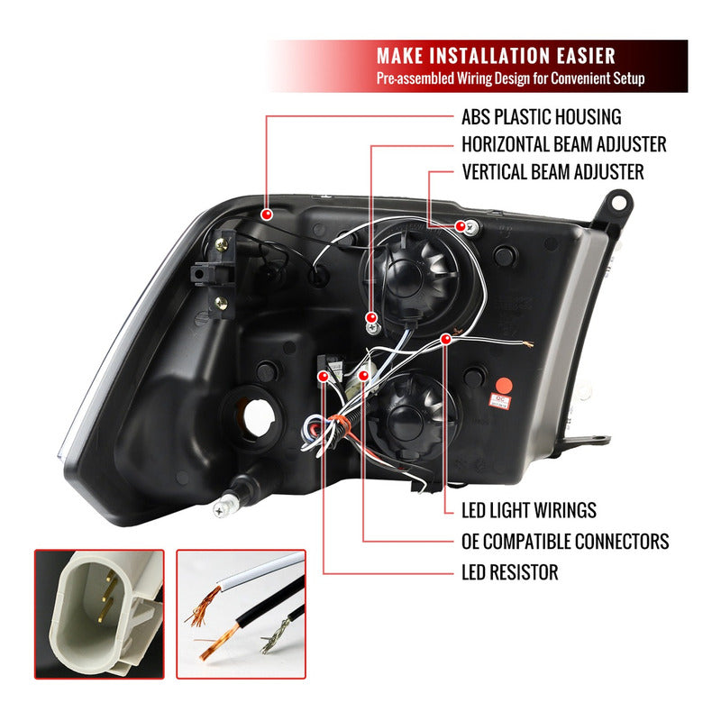 Faros Doble Halo Dodge Ram 1500 2009 2010 2011 2012 A 2018