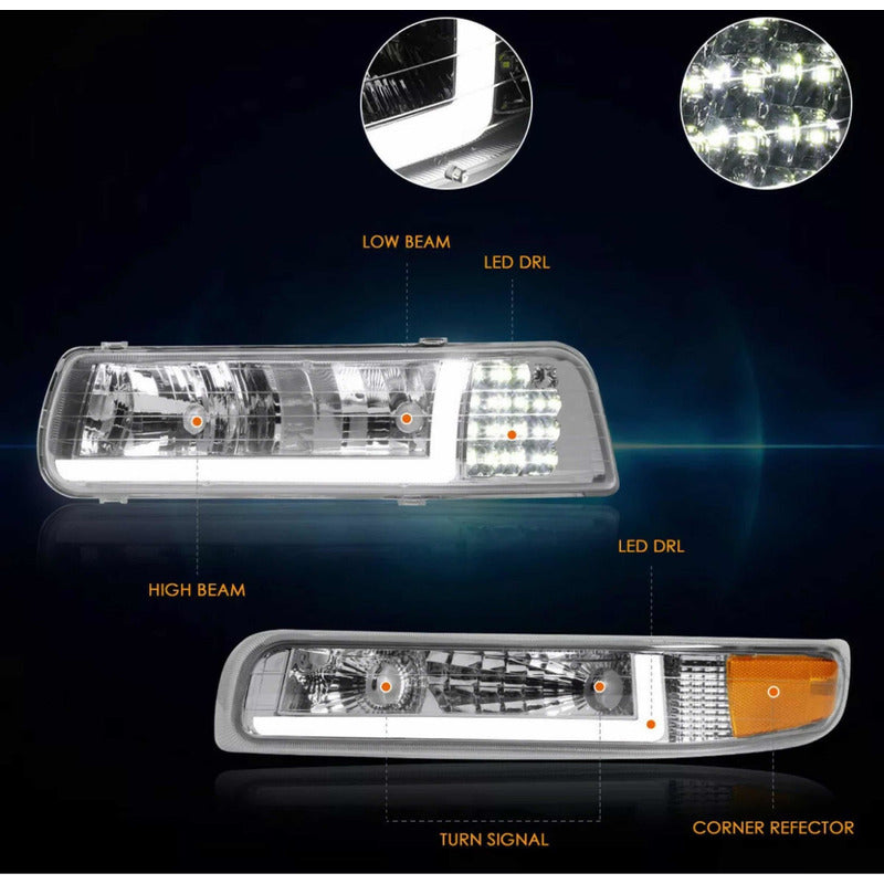Faros Led Silverado Cheyenne 1999 2000 2001 2002 Cromados