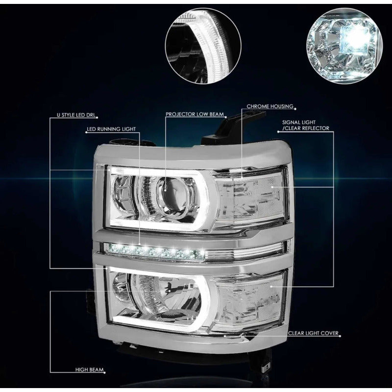 Pair of 2014-2015 Silverado Cheyenne Chrome LED Headlights