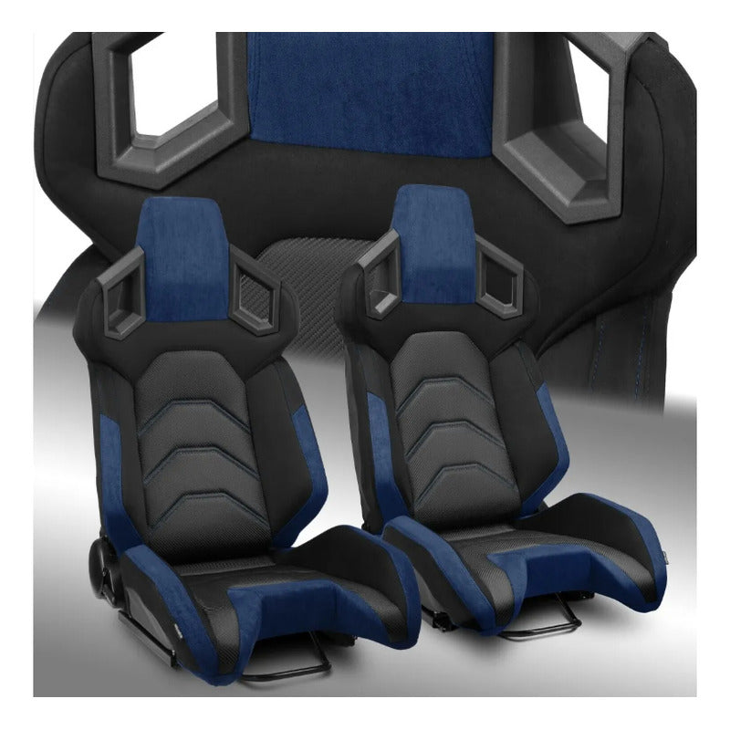Asientos Universales De Carrera Reclinables Negro Con Azul