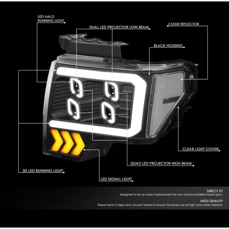 Led Drl Headlights Ford F-150 Lobo 2009 2010 2011 2012 To 2014