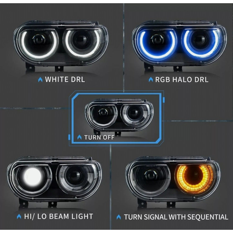 Double Beam Led Headlights Dodge Challenger 2008 2009 2010 to 2014