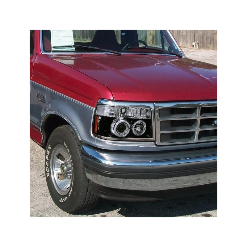 Double Halo Led Headlights Ford F-150 F-250 F-350 Bronco 1992 to 1996