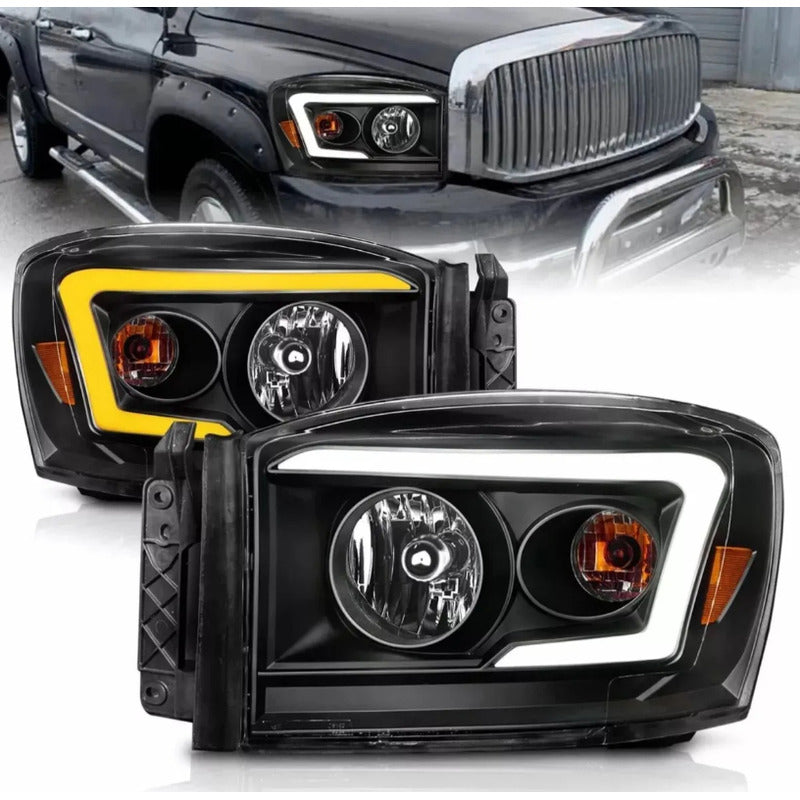 Faros Led Fondo Negro Ram 1500 2500 2006 2007 2008 Ambos Lados