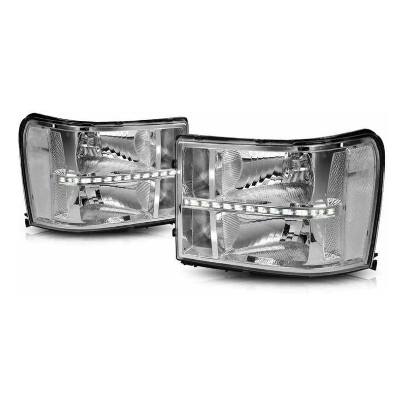 Chrome LED DRL Headlights for GMC Sierra 2007 to 2014