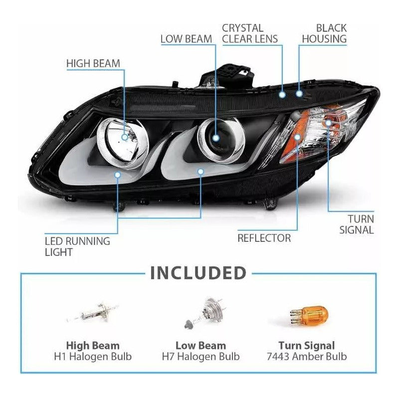 Faros Led Negros Honda Civic 2012 2013 2014 2015