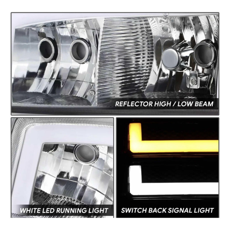 Faro Led Gmc Sierra Derecho Cromado 1999 A 2007
