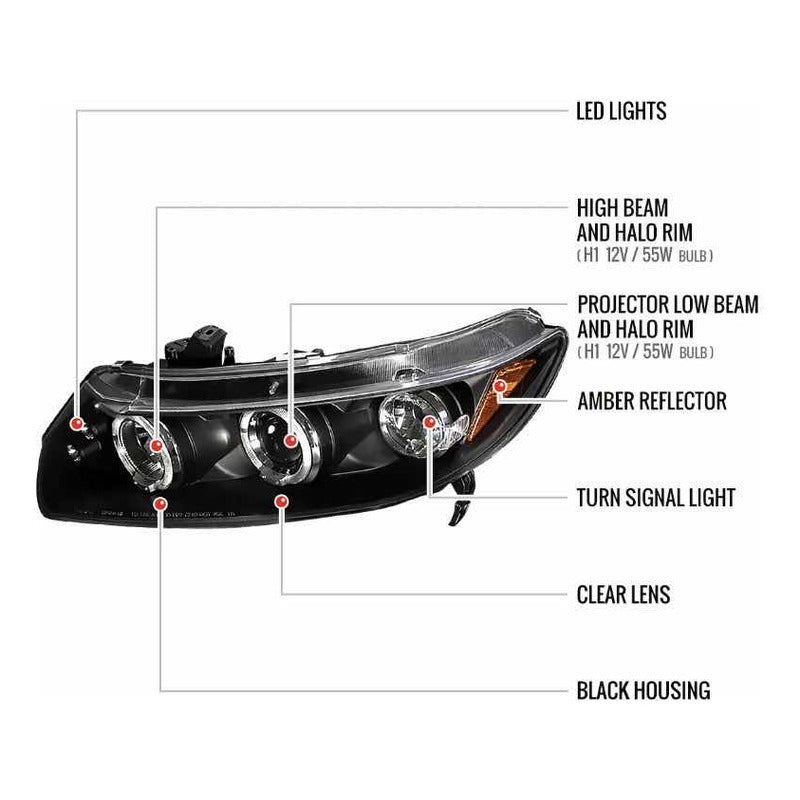 Left LED Headlight Honda Civic 2006 to 2011