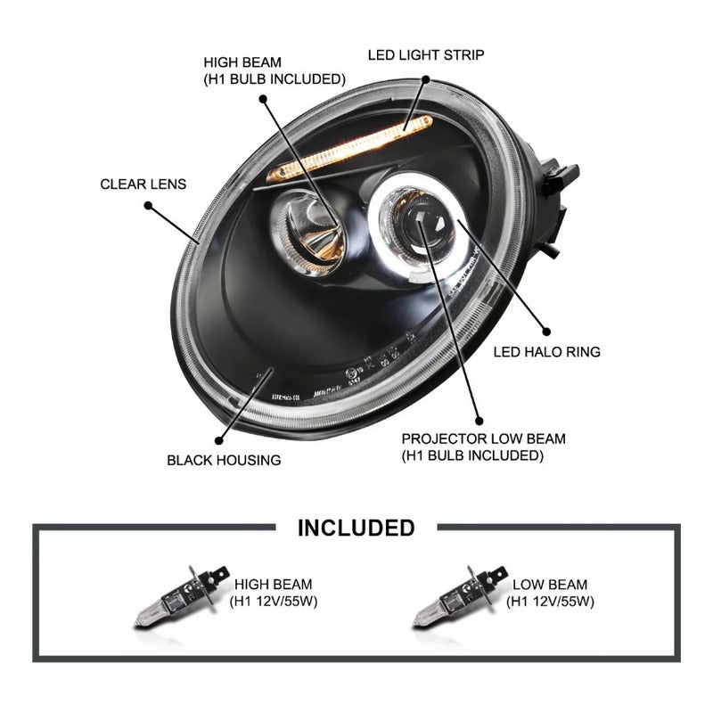 Faros Volkswagen Beetle Negro 1998 1999 A 2005