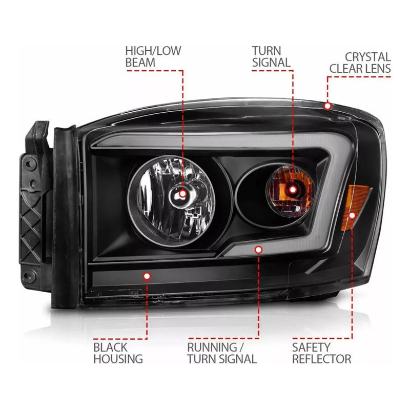 Par De Faros Led Fondo Negro Ram 1500 2500 2006 2007 2008
