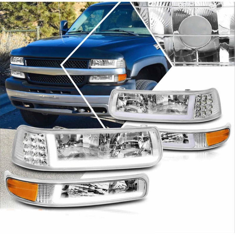 Faros Led Silverado Cheyenne 1999 2000 2001 2002 Cromados