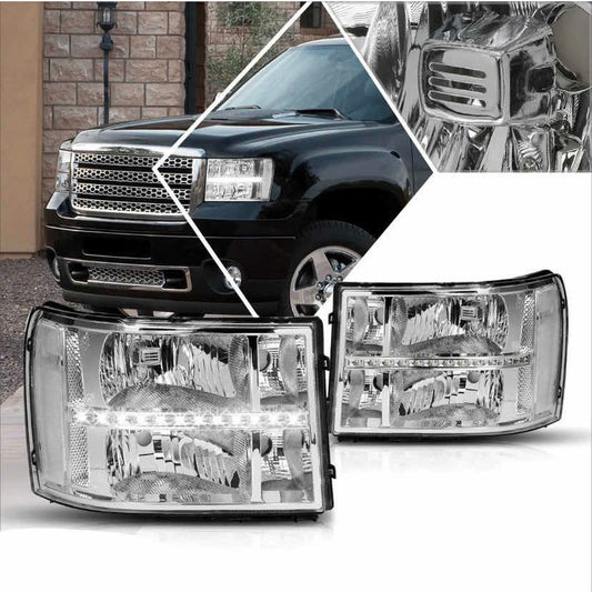 Chrome LED DRL Headlights for GMC Sierra 2007 to 2014