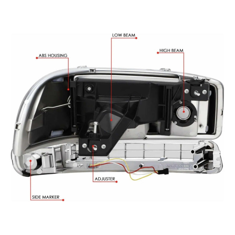 Faro Led Gmc Sierra Derecho Cromado 1999 A 2007