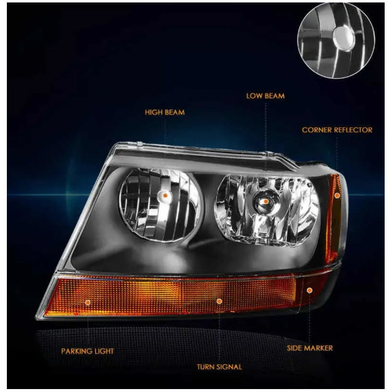 Faros Jeep Grand Cherokee 1999 2000 2001 2002 2003 2004 Ambos Lados