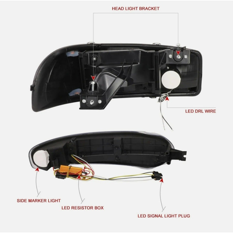 Led Drl Headlights GMC Sierra Yukon 1500 2002 to 2006