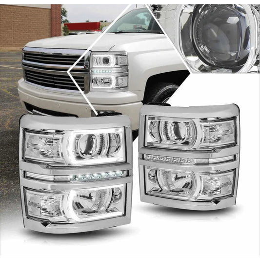 Pair of 2014-2015 Silverado Cheyenne Chrome LED Headlights