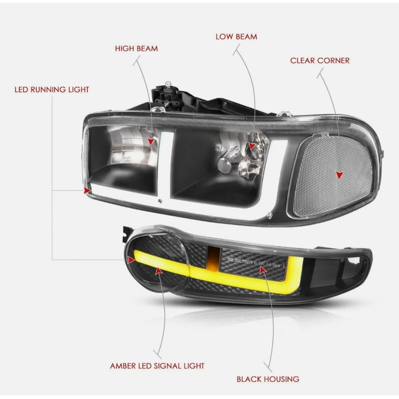 Led Drl Headlights GMC Sierra Yukon 1500 2002 to 2006