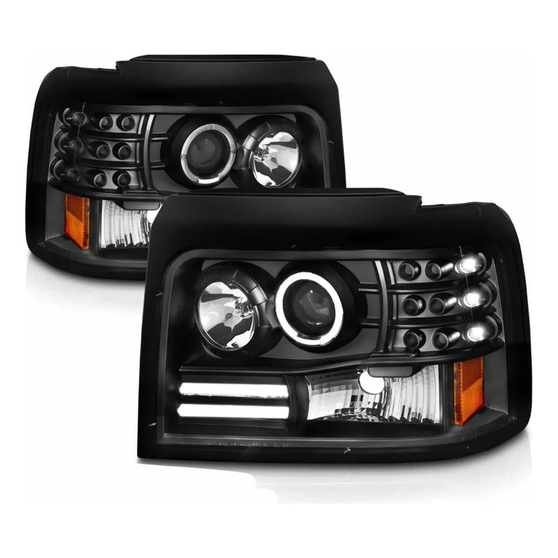 Faros Bronco 1992-1996 F150 F250 F350 Led Halo Negro F-150