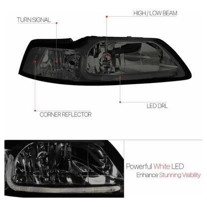 Right LED Headlight Ford Mustang 1999 to 2004