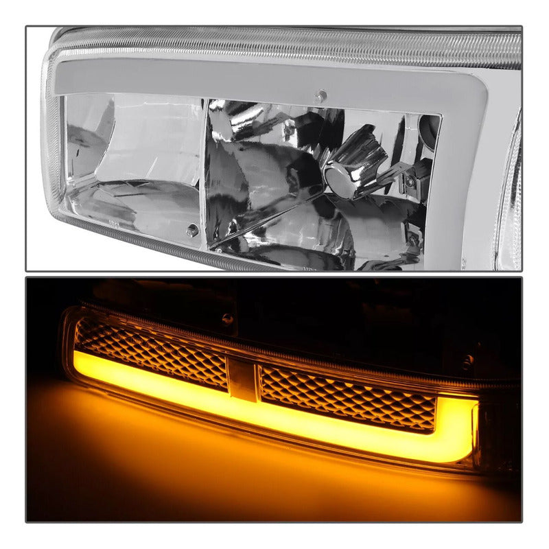 Chrome Headlights Led Drl Gmc Sierra 1999 2000 2001 To 2007 Pair