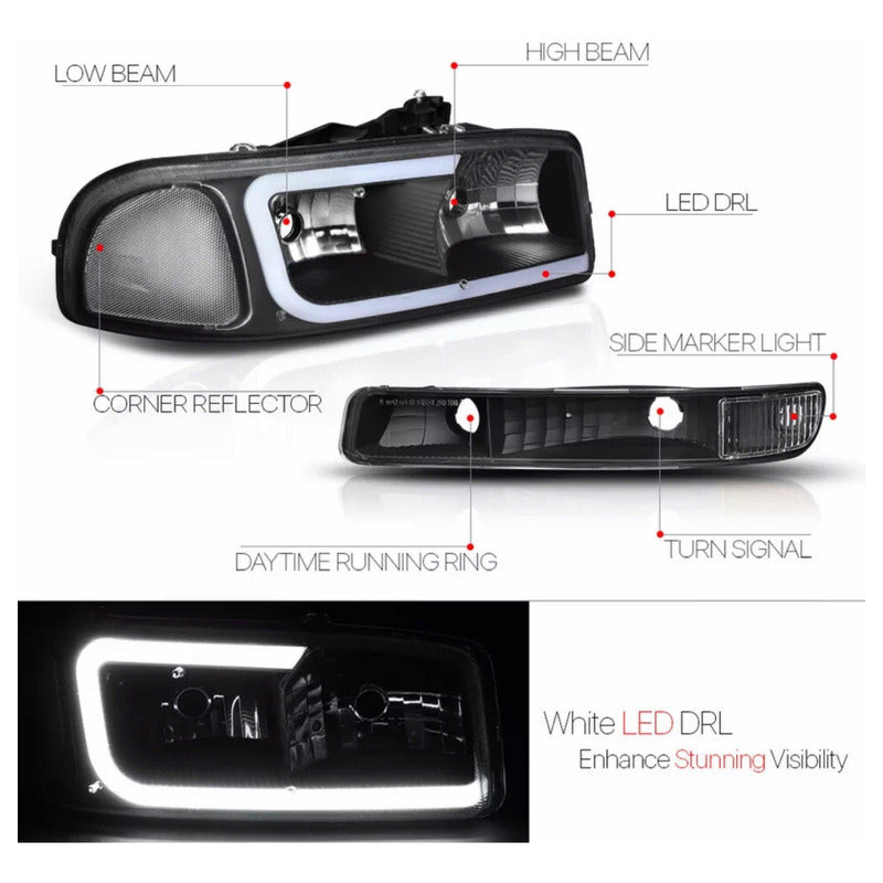 Led Drl Headlights GMC Sierra Yukon 1999 to 2007