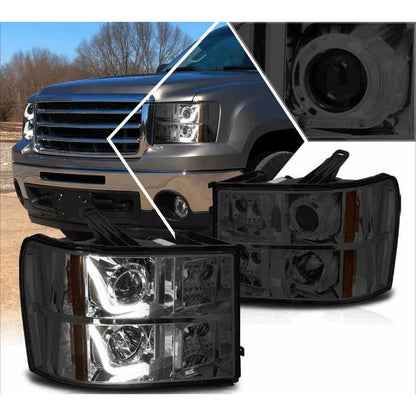 Led Halo Drl Headlights GMC Sierra 2007 to 2014