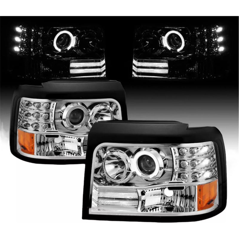 Faros Bronco 1992-1996 F150 F250 F350 Led Halo Negro F-150