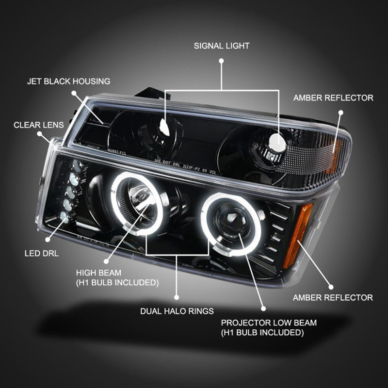 Dual Halo LED Headlights for GMC Colorado 2004 2005 2006 2007 to 2012