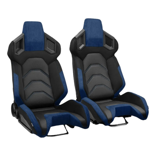 Asientos Universales De Carrera Reclinables Negro Con Azul