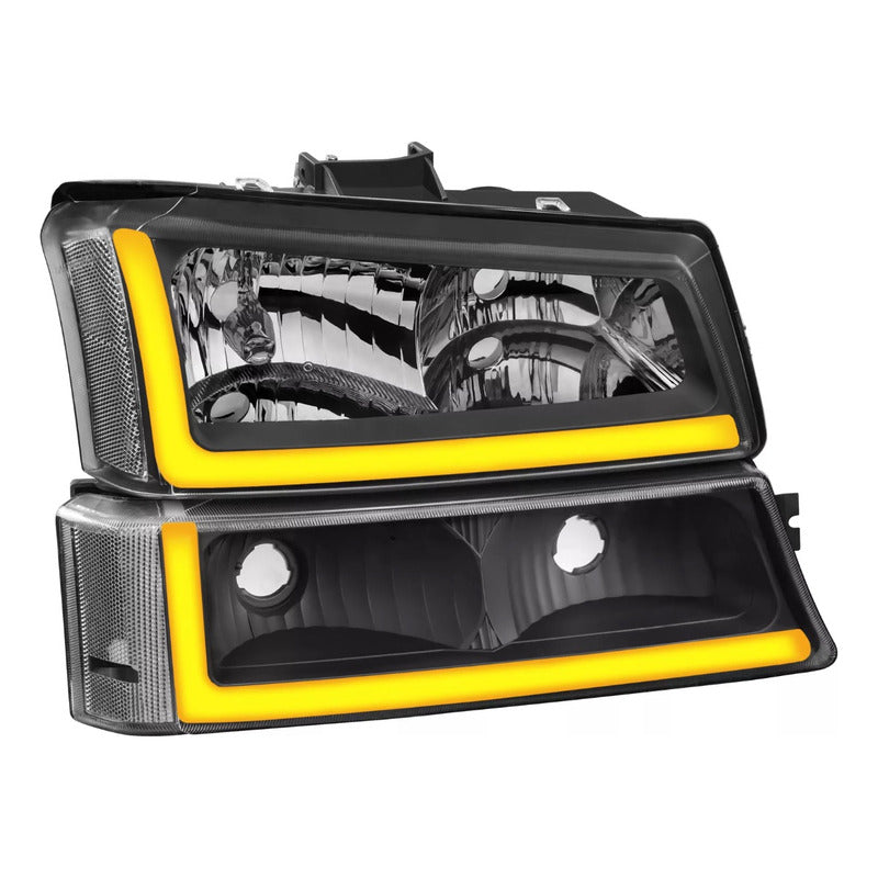 Faros Chev Silverado Led Secuenciales 2003 2004 A 2006 Negro