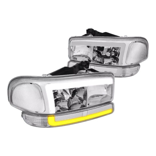 Chrome Headlights Led Drl Gmc Sierra 1999 2000 2001 To 2007 Pair