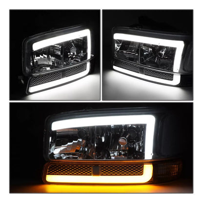 Chrome Headlights Led Drl Gmc Sierra 1999 2000 2001 To 2007 Pair