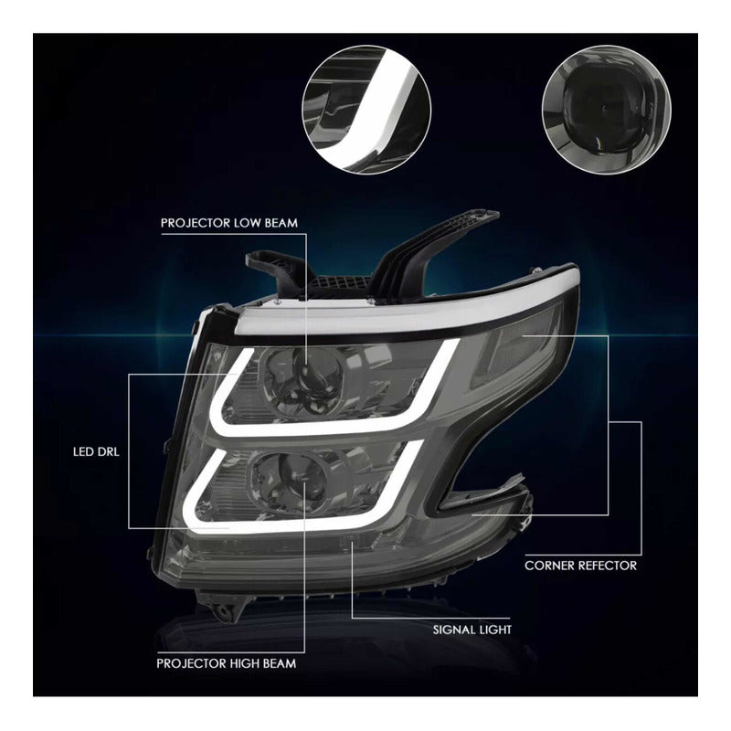 Smoked Led Headlights Chevrolet Tahoe Suburban 2015 to 2020