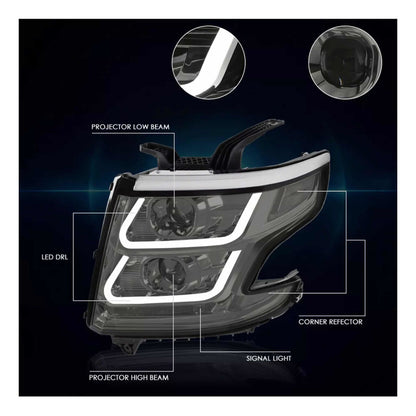 Smoked Led Headlights Chevrolet Tahoe Suburban 2015 to 2020