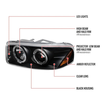 Double Halo Headlights GMC Yukon Sierra 1999 to 2006