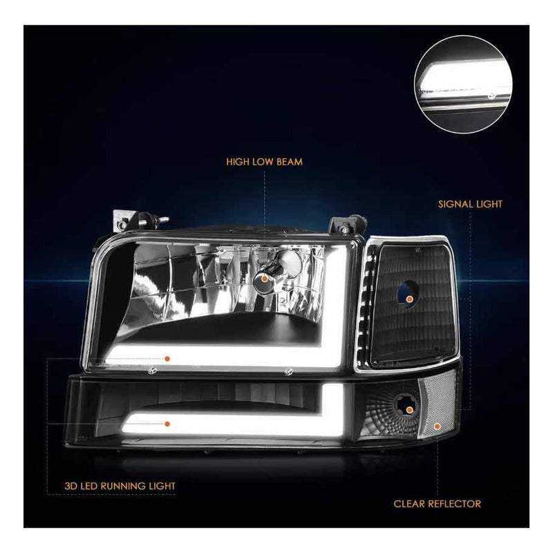Ford F-150 F-350 Left LED Headlight Without Side Marker 1992 to 1996